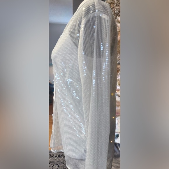 NWT White House Black Market Sheer Button-Up Sequin Blouse - Picture 6 of 11